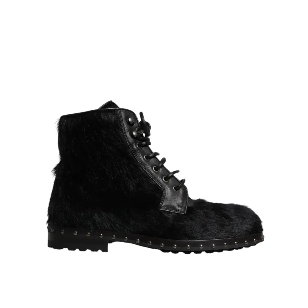 Dolce & Gabbana Schwarze Pony Style Leder Mid Calf Stiefel Schuhe - EU42/US9