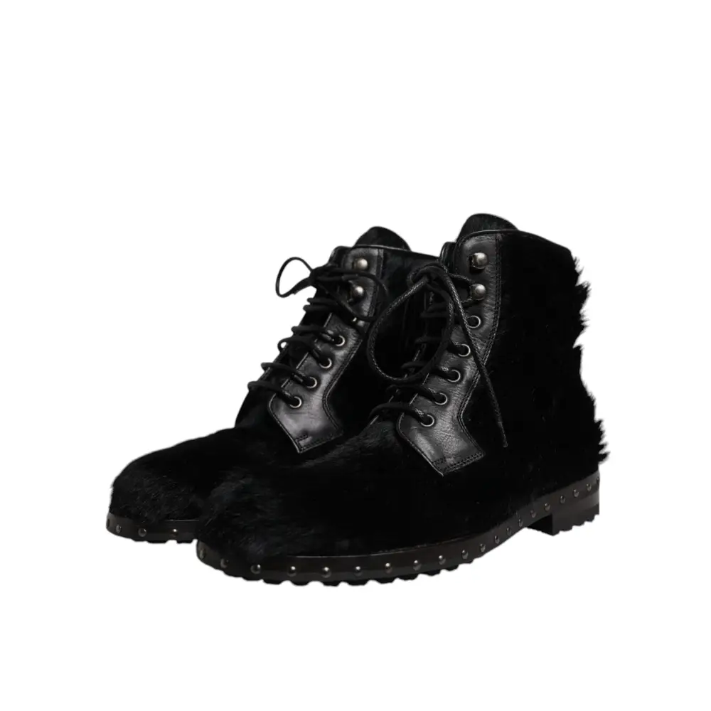 Dolce & Gabbana Schwarze Pony Style Leder Mid Calf Stiefel Schuhe - EU42/US9