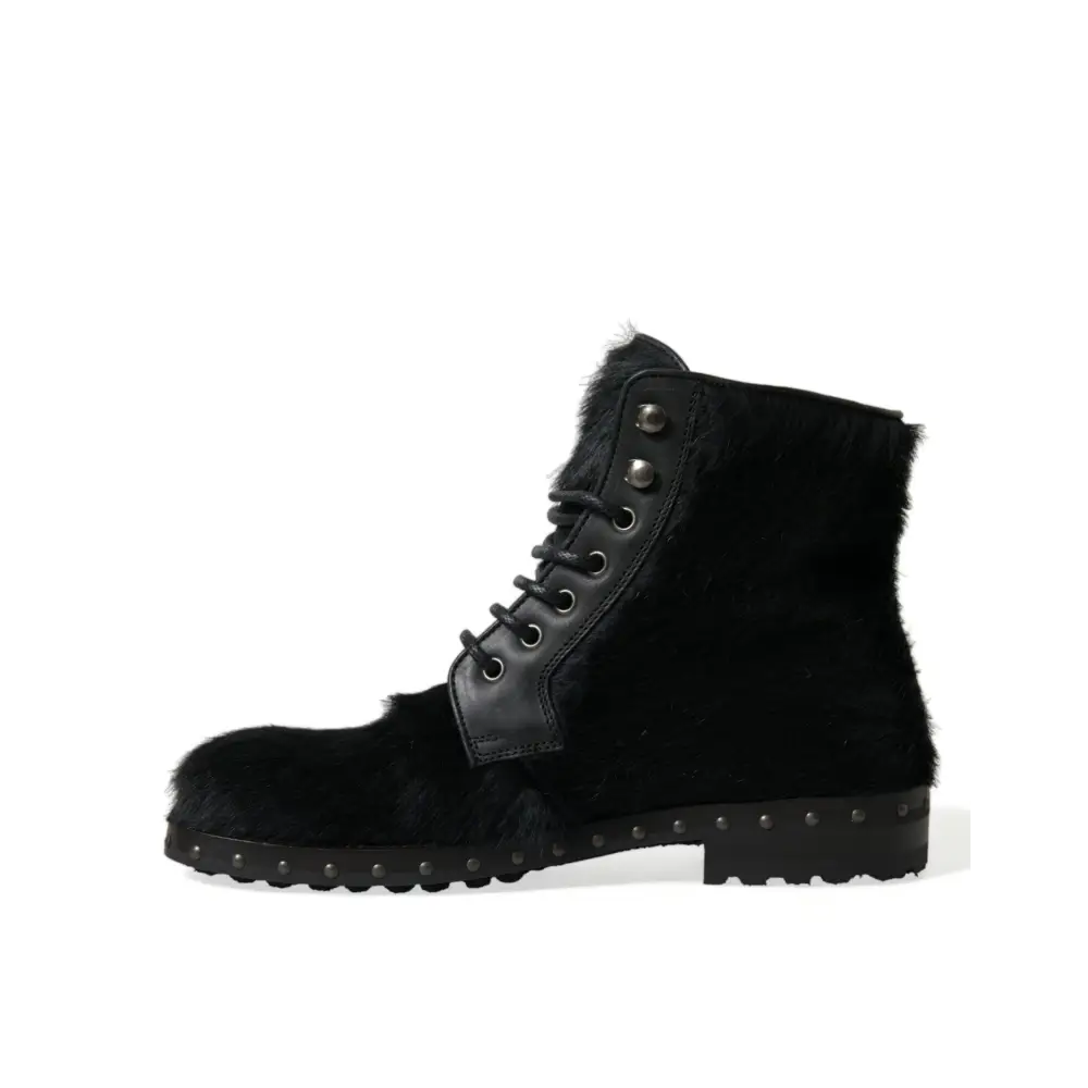 Dolce & Gabbana Schwarze Pony Style Leder Mid Calf Stiefel Schuhe - EU40/US7