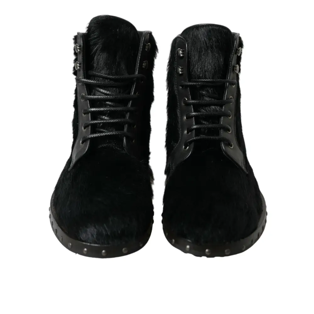 Dolce & Gabbana Schwarze Pony Style Leder Mid Calf Stiefel Schuhe - EU40/US7
