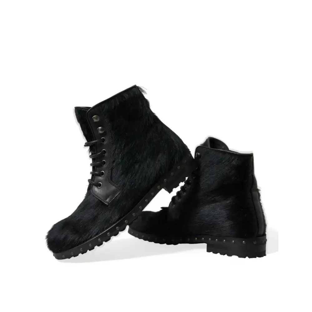 Dolce & Gabbana Schwarze Pony Style Leder Mid Calf Stiefel Schuhe - EU40/US7