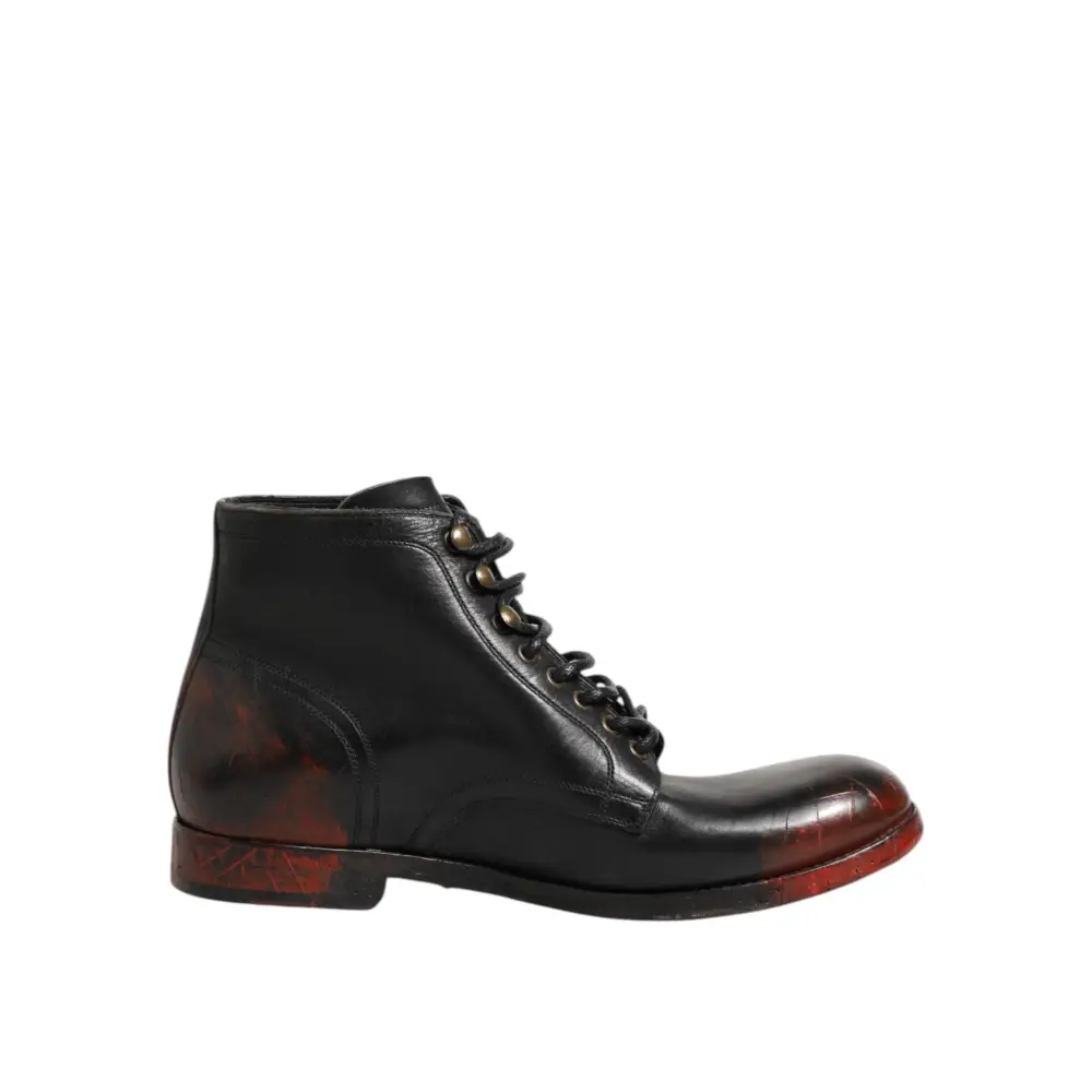 Dolce & Gabbana Schwarze Rote Schnürstiefeletten Kurzstiefel Schuhe - EU44/US11