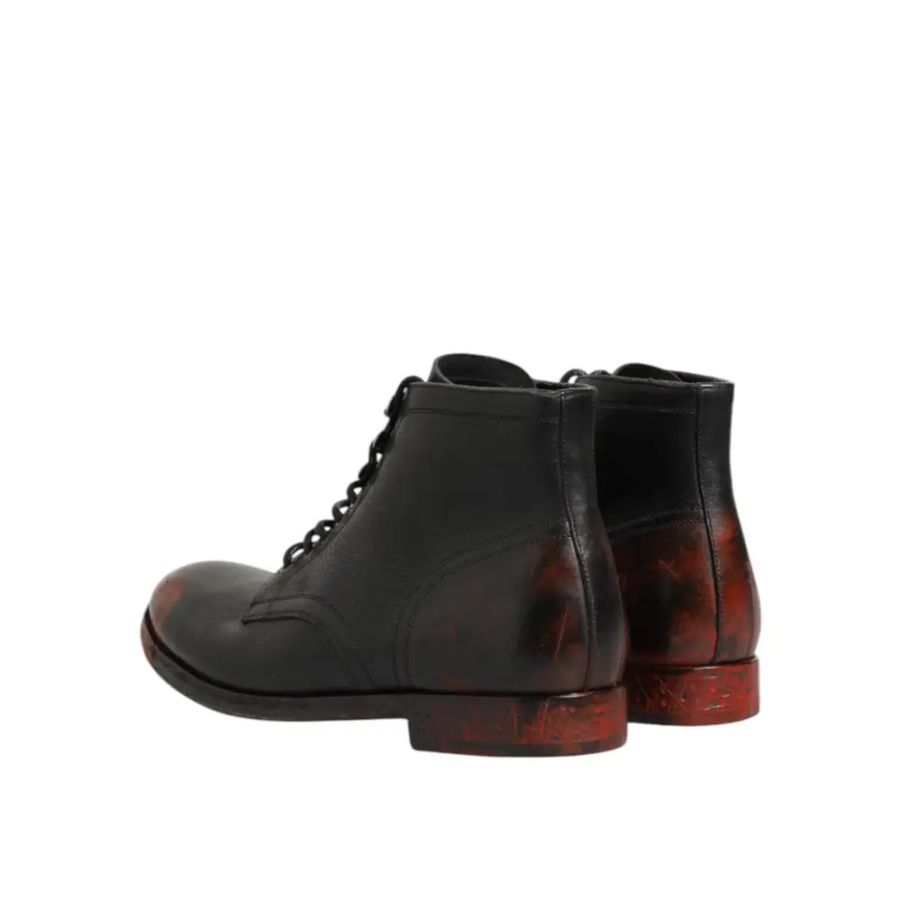 Dolce & Gabbana Schwarze Rote Schnürstiefeletten Kurzstiefel Schuhe - EU44/US11