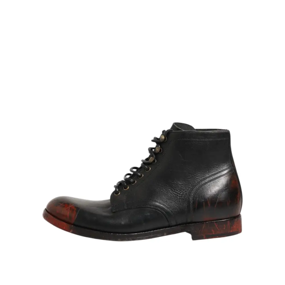 Dolce & Gabbana Schwarze Rote Schnürstiefeletten Kurzstiefel Schuhe - EU44/US11