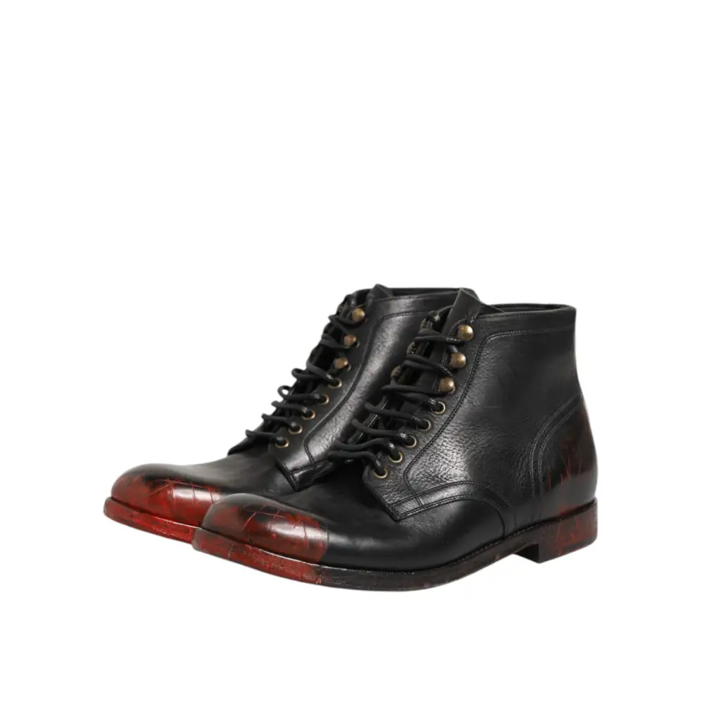 Dolce & Gabbana Schwarze Rote Schnürstiefeletten Kurzstiefel Schuhe - EU44/US11