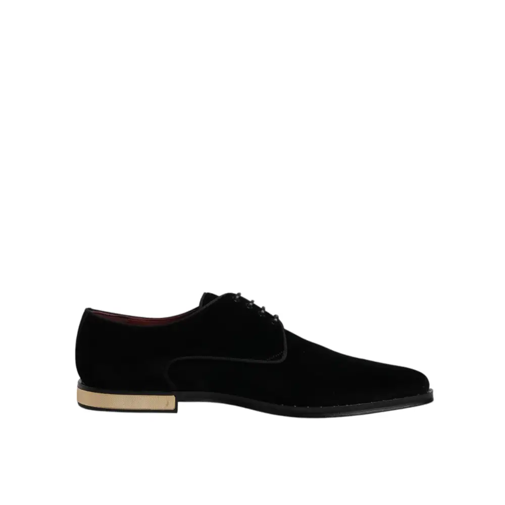 Dolce & Gabbana Schwarze Samt-Baumwoll-Spitzen-Derby-Schuhe - EU43/US10