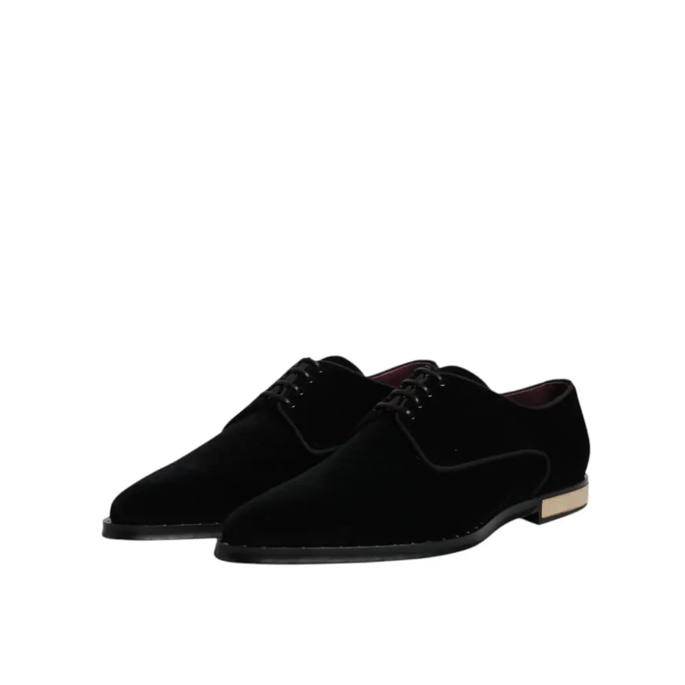Dolce & Gabbana Schwarze Samt-Baumwoll-Spitzen-Derby-Schuhe - EU43/US10