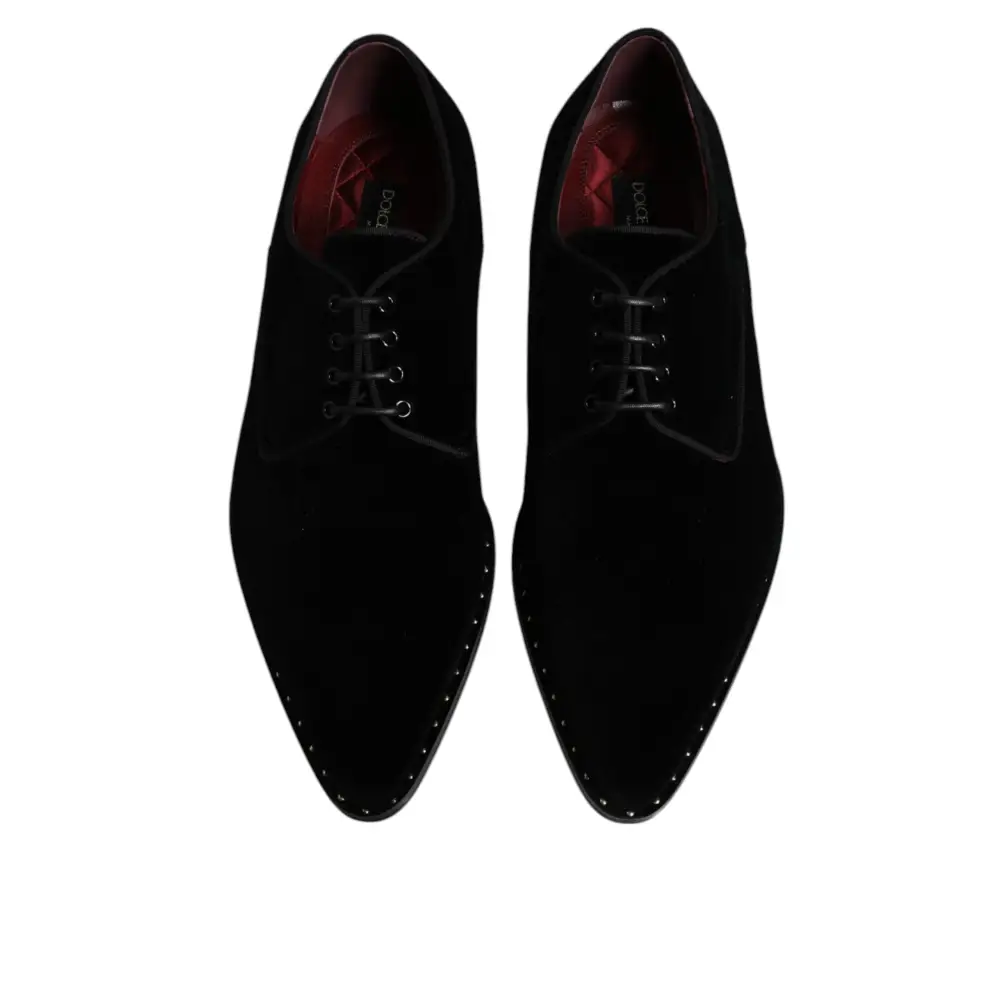 Dolce & Gabbana Schwarze Samt-Baumwoll-Spitzen-Derby-Schuhe - EU43/US10