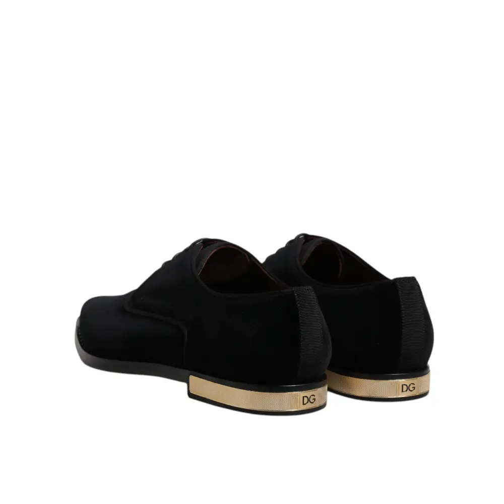 Dolce & Gabbana Schwarze Samt-Baumwoll-Spitzen-Derby-Schuhe - EU43/US10
