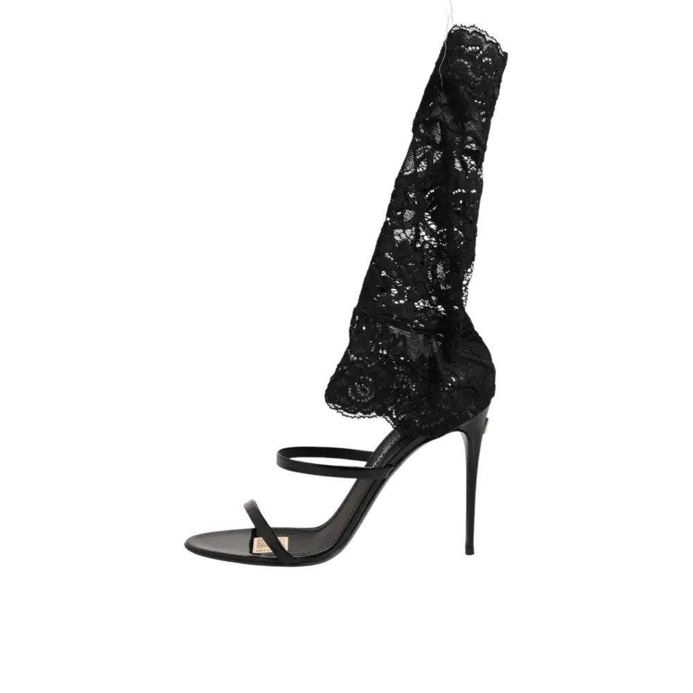 Dolce & Gabbana Schwarze Sandalen mit floraler Spitze - EU41/US10.5