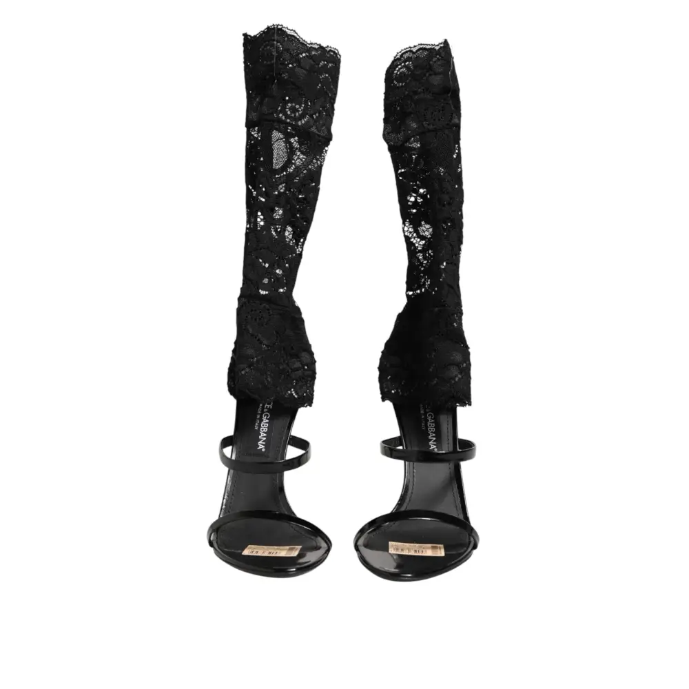 Dolce & Gabbana Schwarze Sandalen mit floraler Spitze - EU41/US10.5