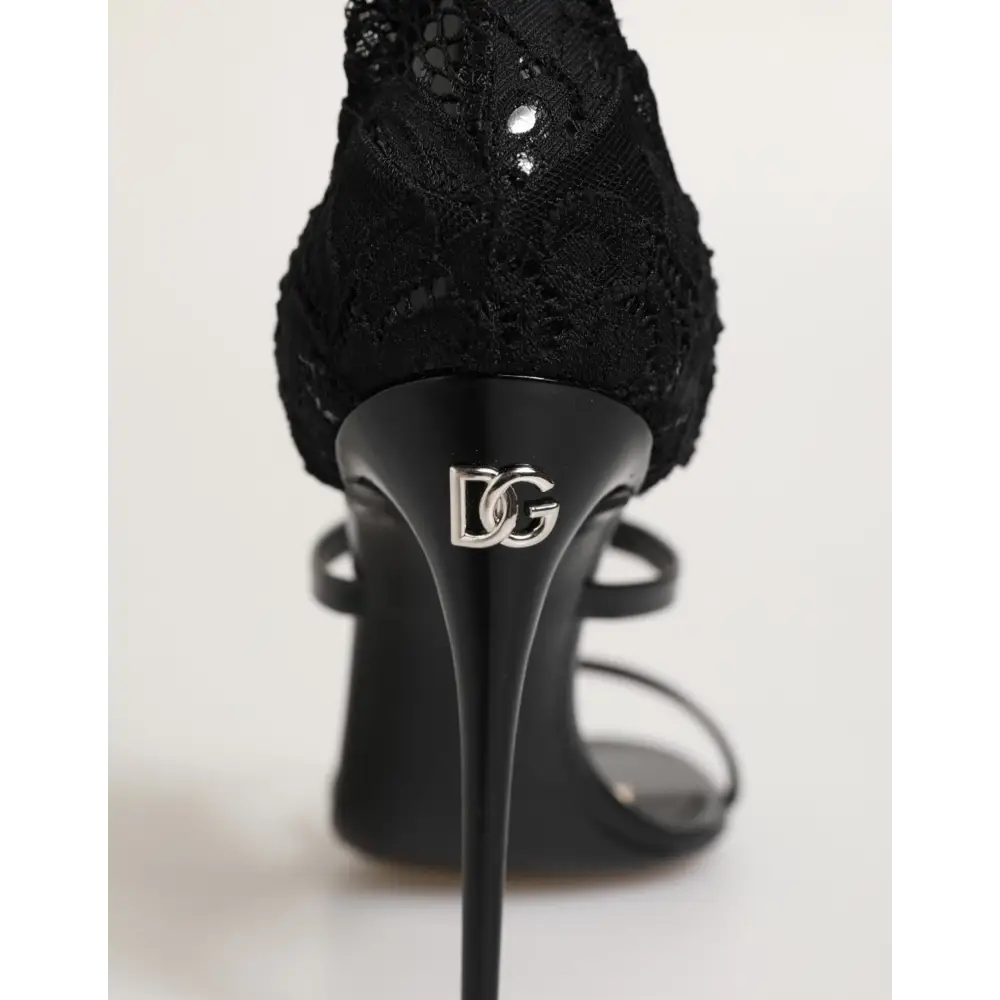 Dolce & Gabbana Schwarze Sandalen mit floraler Spitze - EU41/US10.5