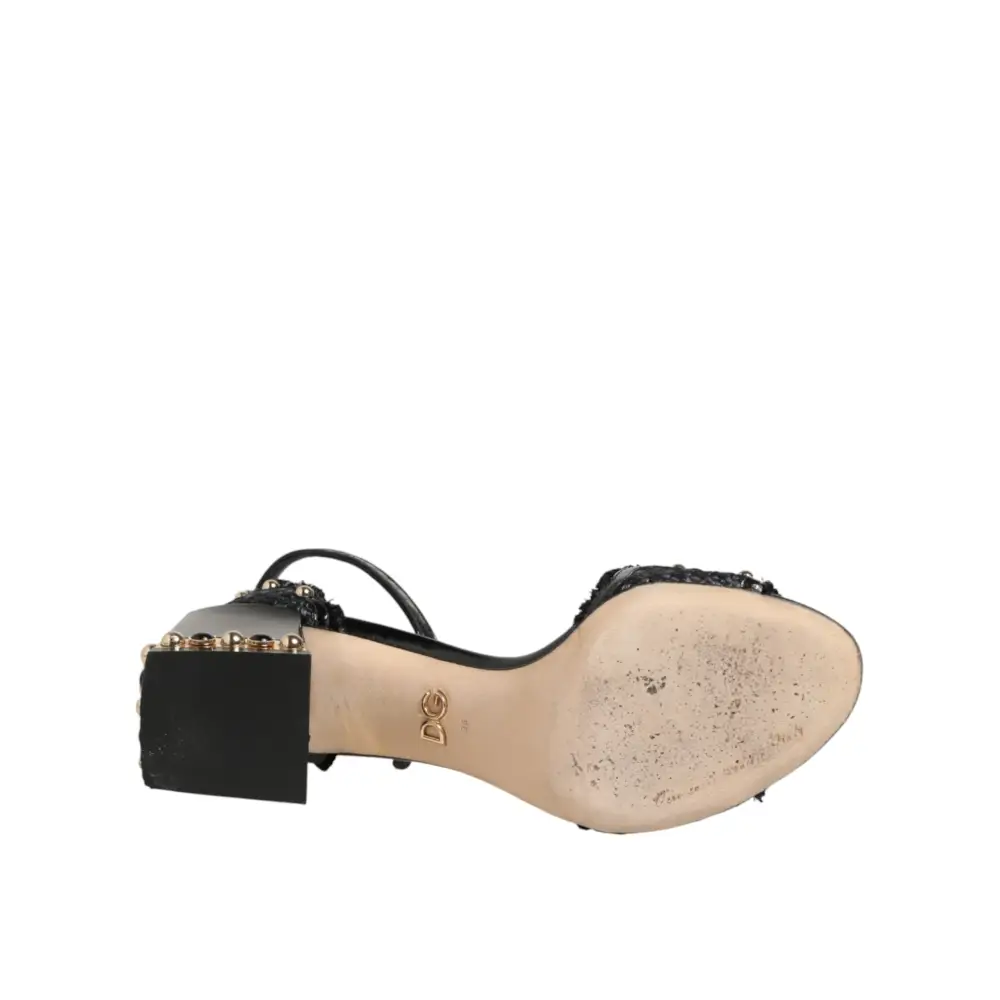 Dolce & Gabbana Schwarze Sandalen mit Nieten und Knöchelriemen - EU36/US5.5