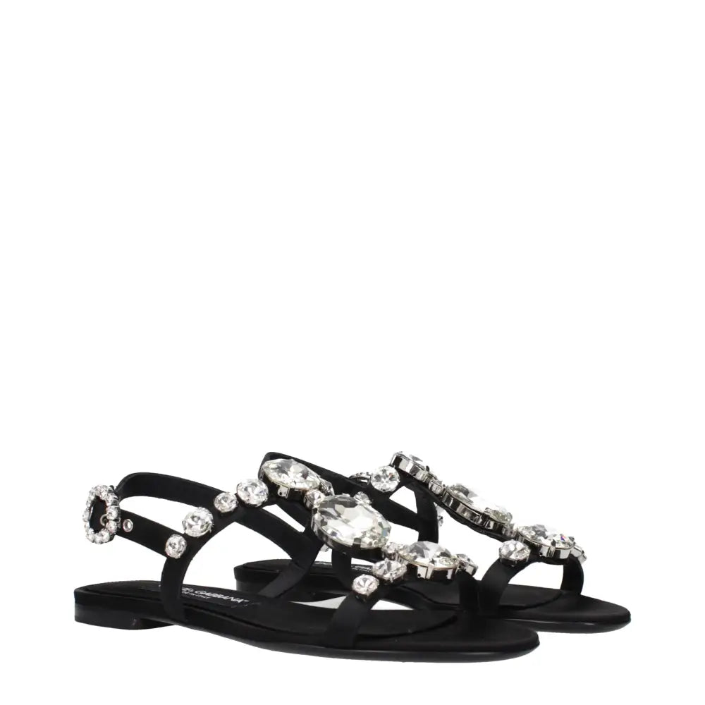 Dolce & Gabbana Schwarze Satin-Flachsandalen