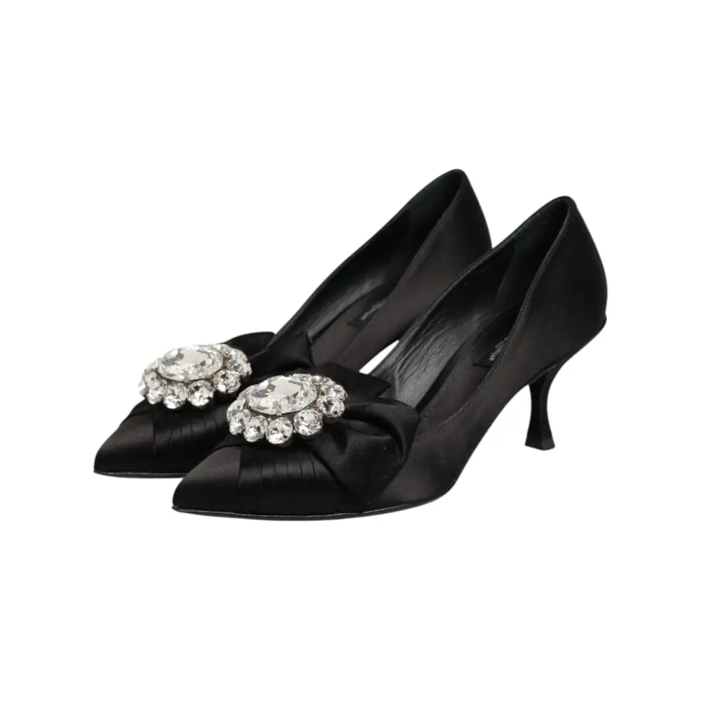 Dolce & Gabbana Schwarze Satin-Pumps mit Kristallschleife
