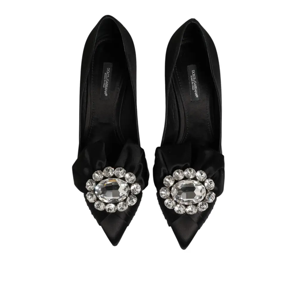 Dolce & Gabbana Schwarze Satin-Pumps mit Kristallschleife