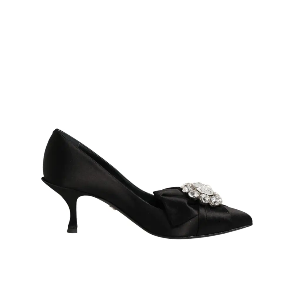 Dolce & Gabbana Schwarze Satin-Pumps mit Kristallschleife