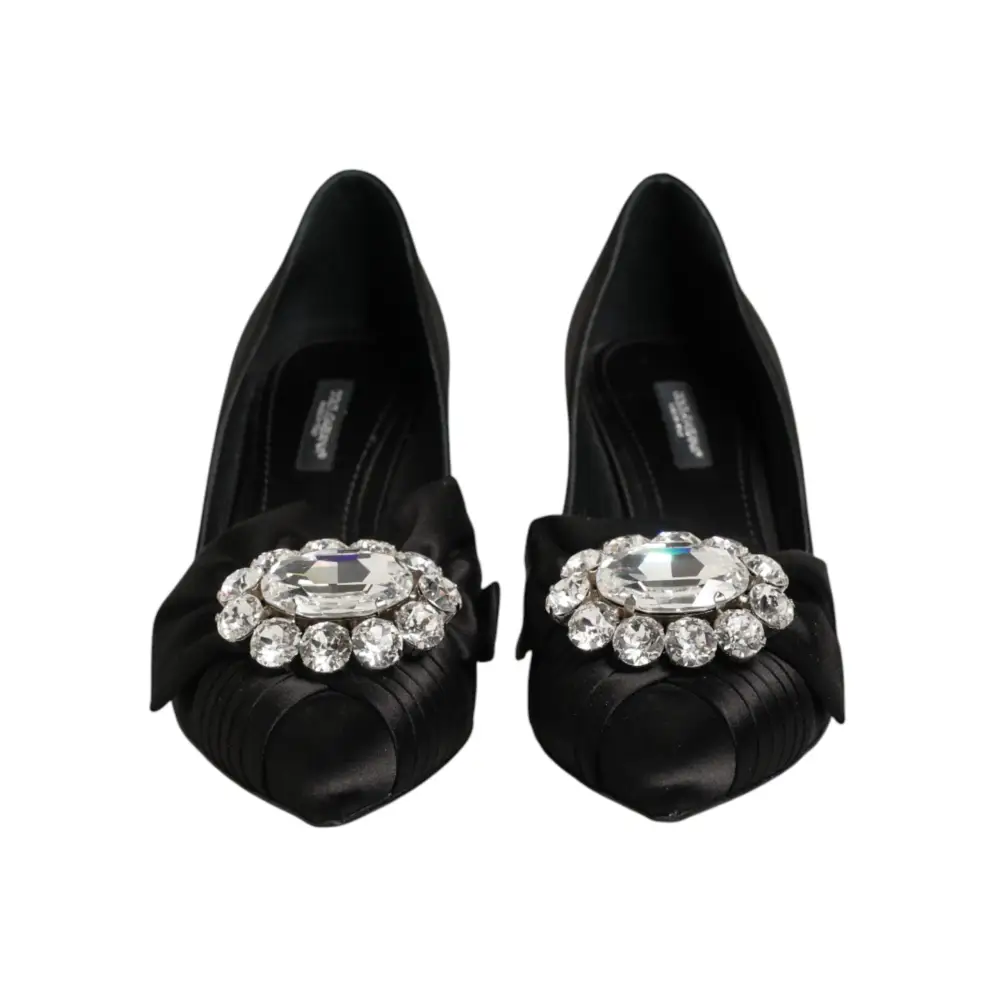 Dolce & Gabbana Schwarze Satin-Pumps mit Kristallschleife