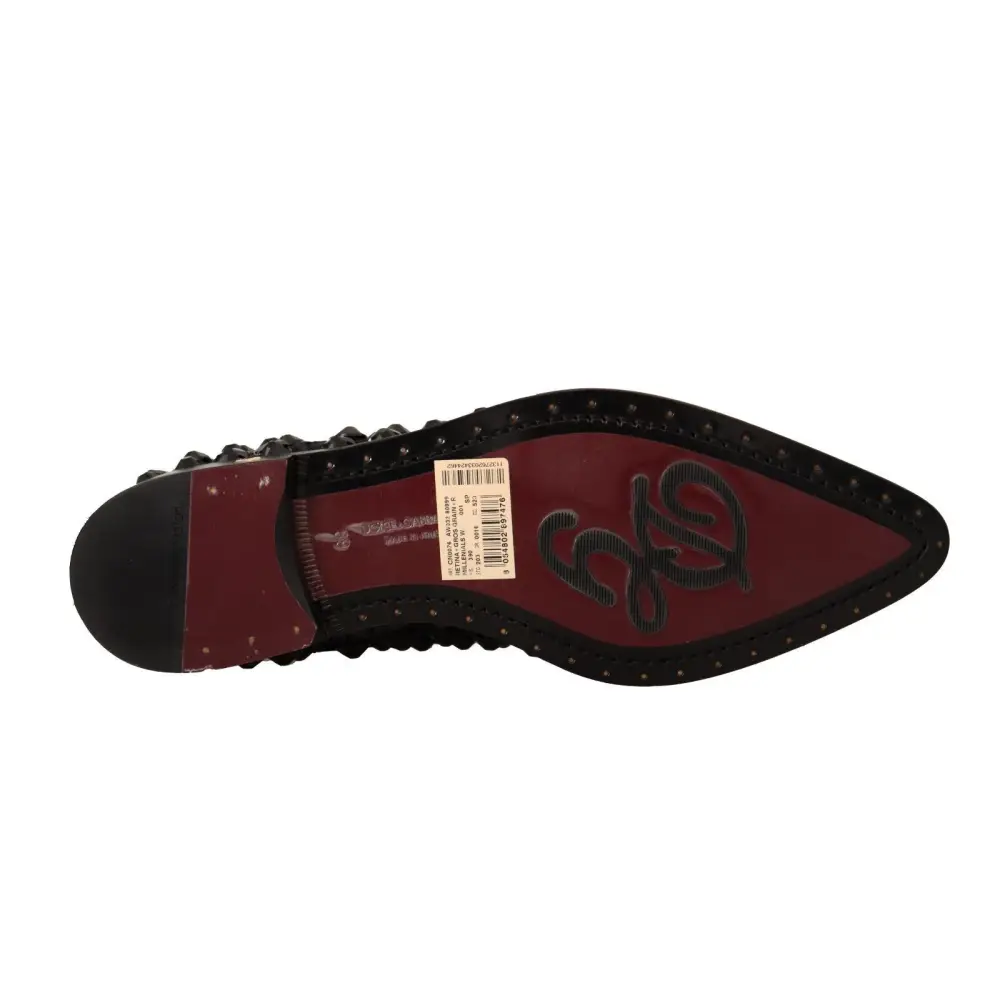 Dolce & Gabbana Schwarze Schnürschuhe mit Nieten Formal Flats Schuhe - EU39/US8.5