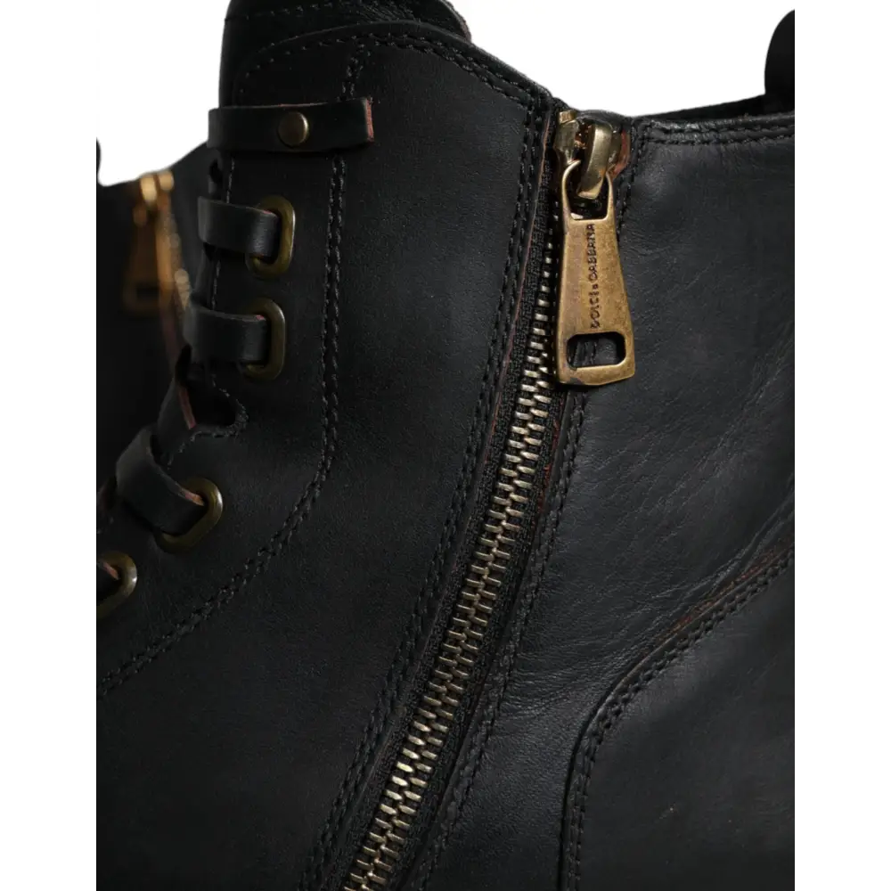 Dolce & Gabbana Schwarze Schnürstiefel Mid Calf Stiefel Männer Schuhe - EU40/US7