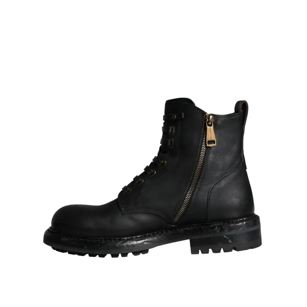 Dolce & Gabbana Schwarze Schnürstiefel Mid Calf Stiefel Männer Schuhe - EU40/US7
