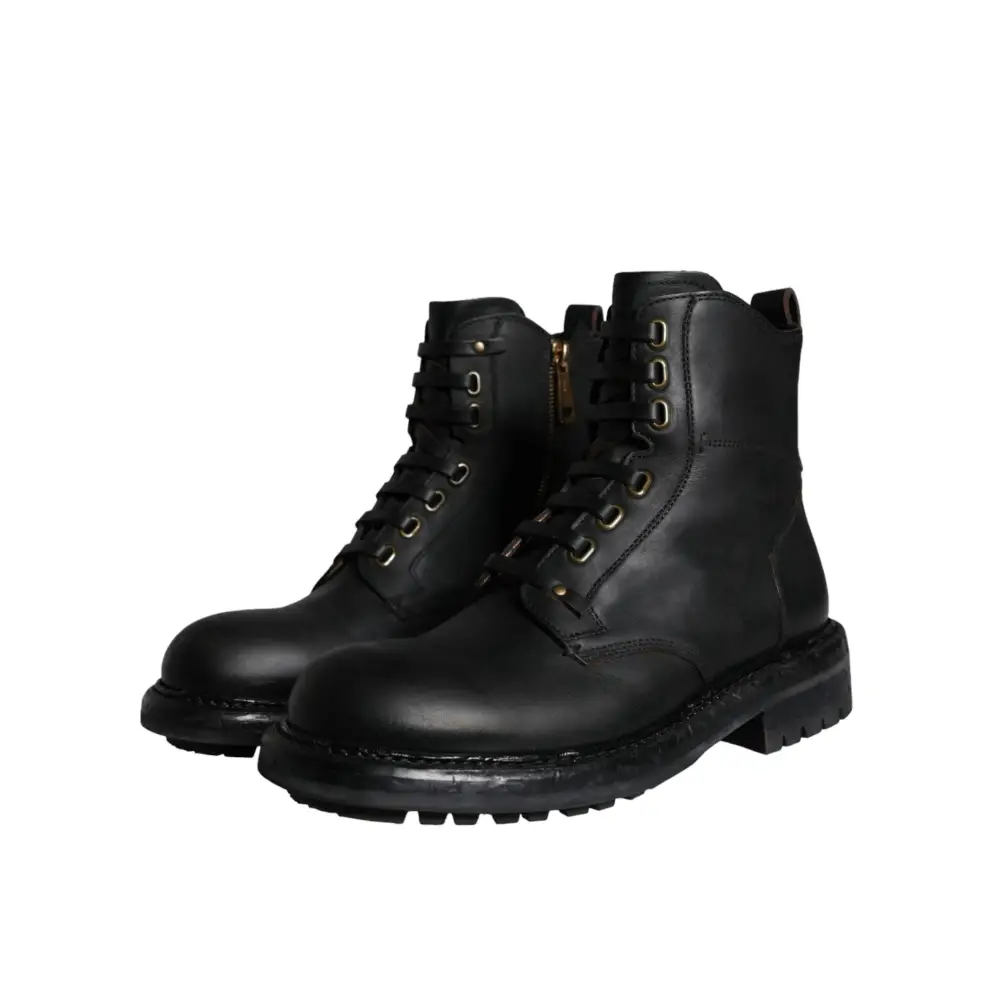 Dolce & Gabbana Schwarze Schnürstiefel Mid Calf Stiefel Männer Schuhe - EU40/US7