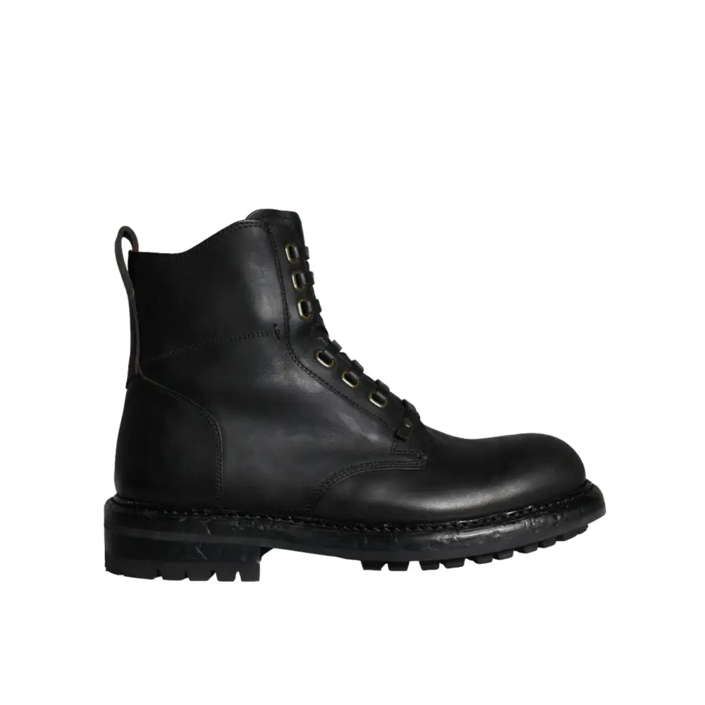 Dolce & Gabbana Schwarze Schnürstiefel Mid Calf Stiefel Männer Schuhe - EU40/US7