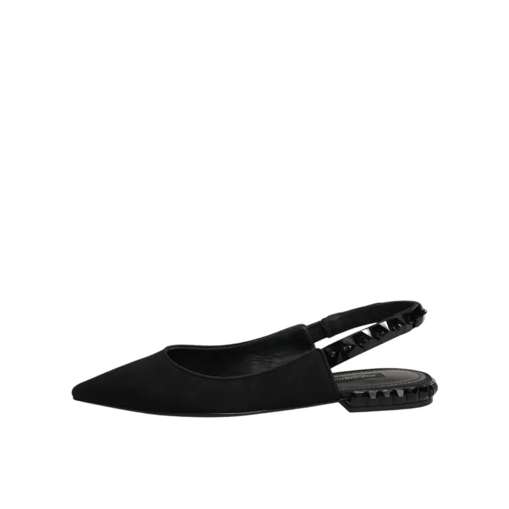 Dolce & Gabbana Schwarze Slingback-Schuhe aus Charmeuse mit Kristallen - EU37/US6.5