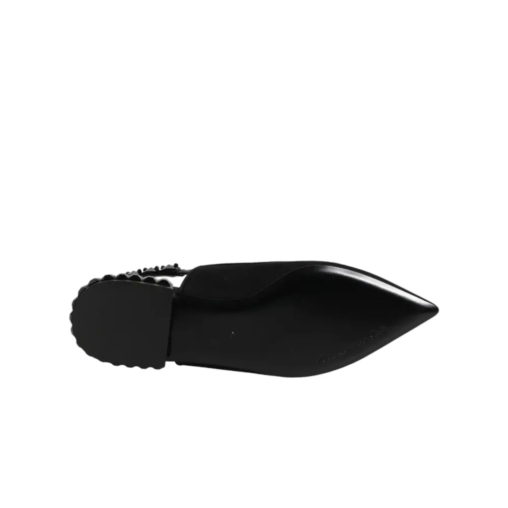 Dolce & Gabbana Schwarze Slingback-Schuhe aus Charmeuse mit Kristallen - EU37/US6.5