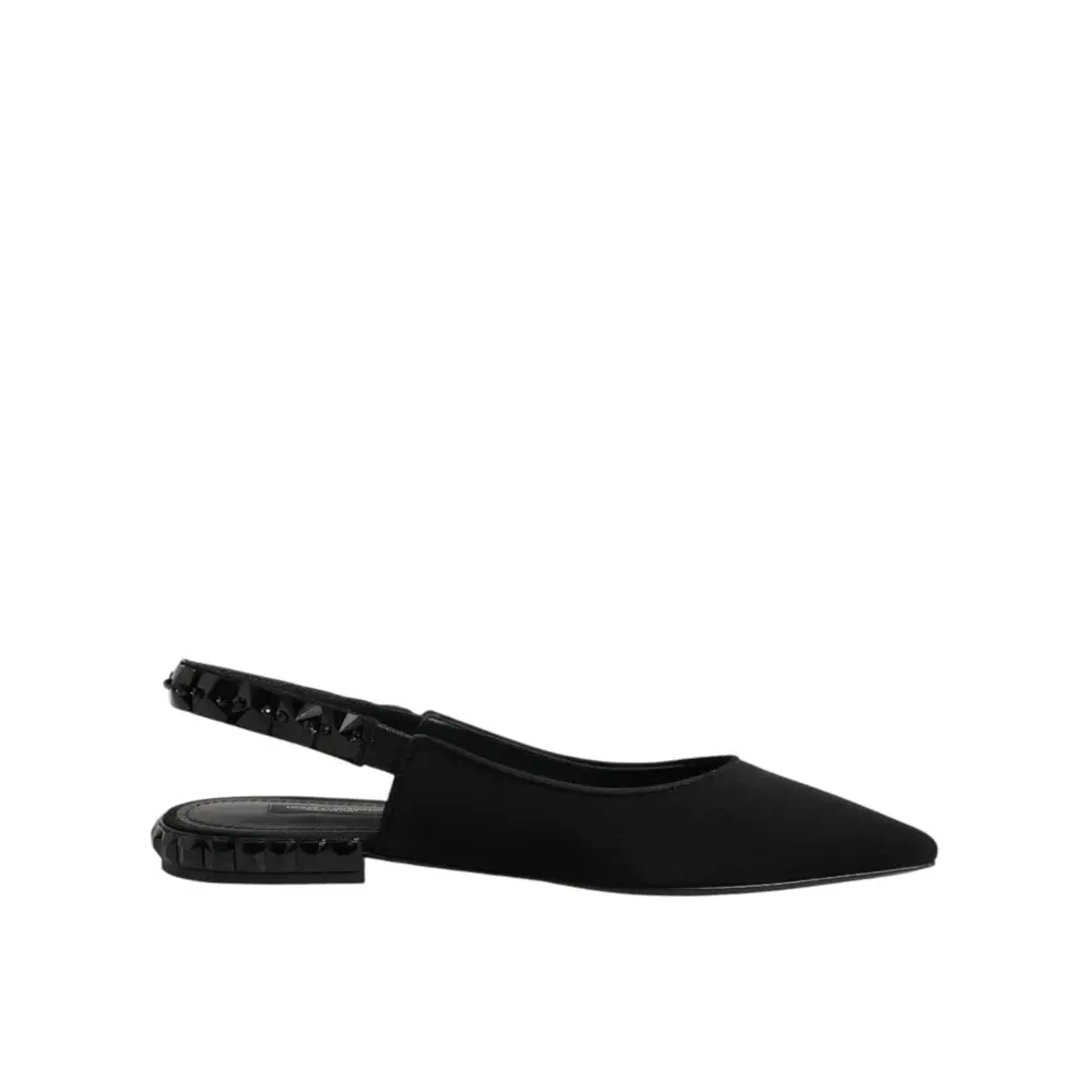 Dolce & Gabbana Schwarze Slingback-Schuhe aus Charmeuse mit Kristallen - EU37/US6.5