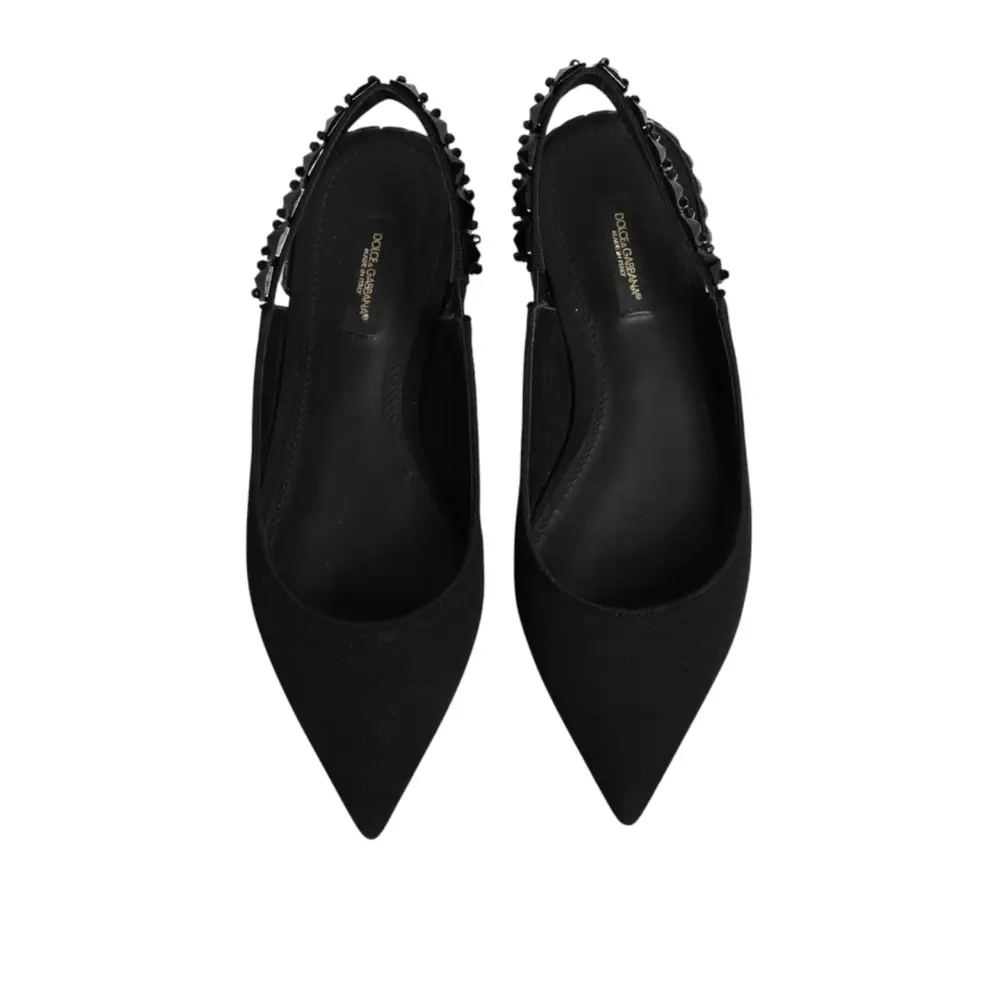 Dolce & Gabbana Schwarze Slingback-Schuhe aus Charmeuse mit Kristallen - EU37/US6.5