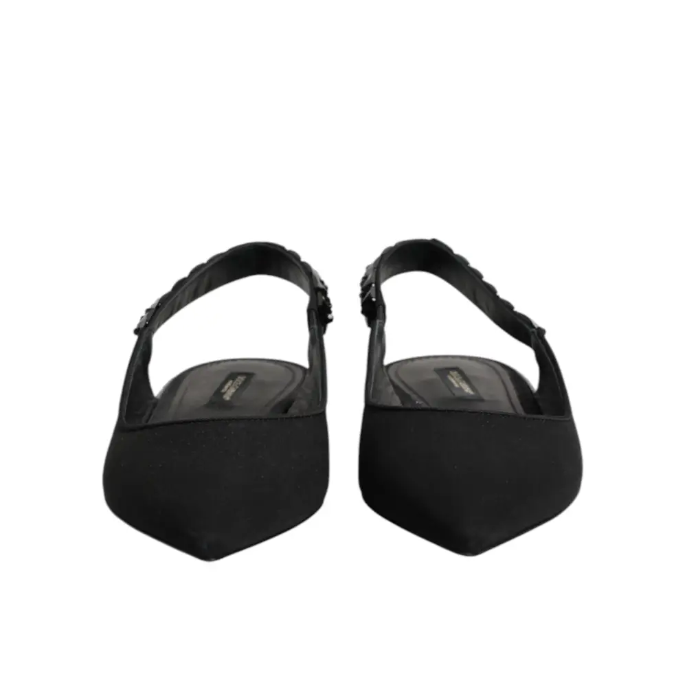 Dolce & Gabbana Schwarze Slingback-Schuhe aus Charmeuse mit Kristallen - EU37/US6.5