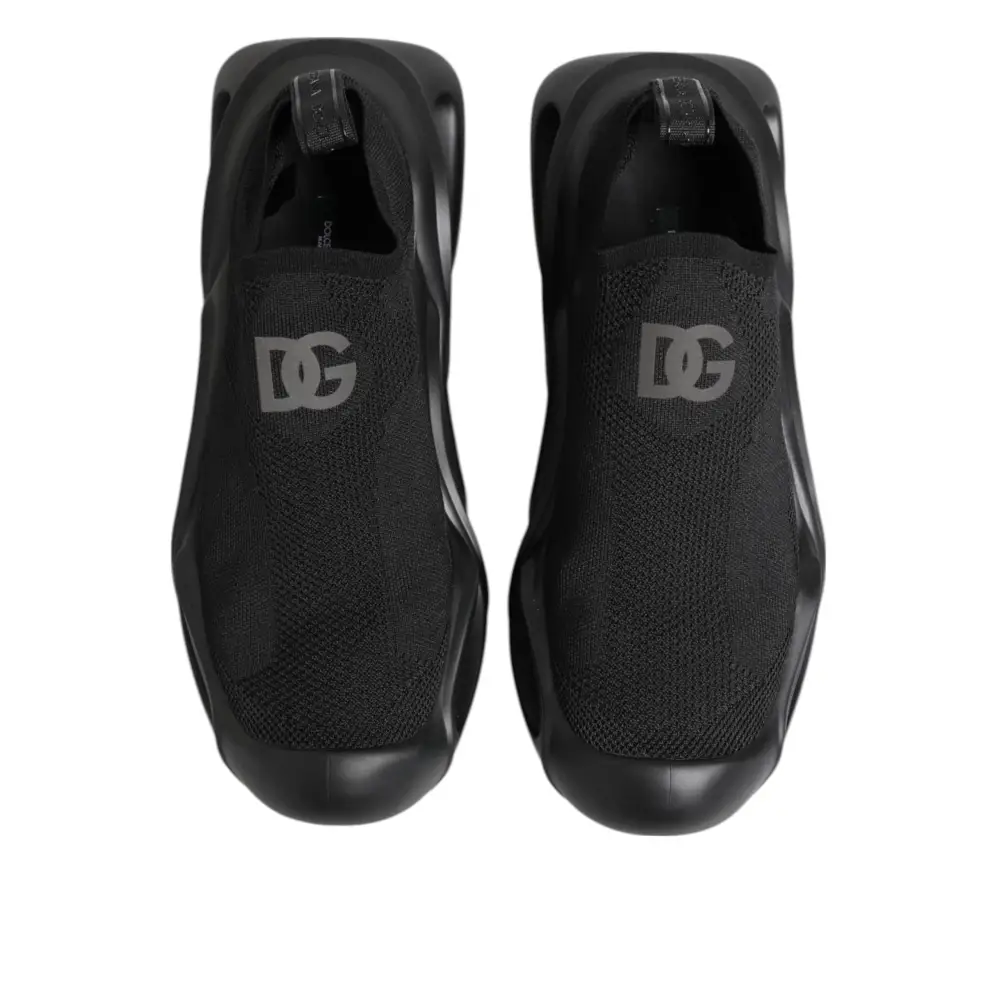 Dolce & Gabbana Schwarze Slip-On Wave Low-Top Sneaker Schuhe