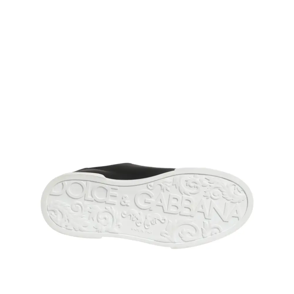 Dolce & Gabbana Schwarze Sneakers aus Leder mit Herz-Applikation - EU 39.5 | US 6.5