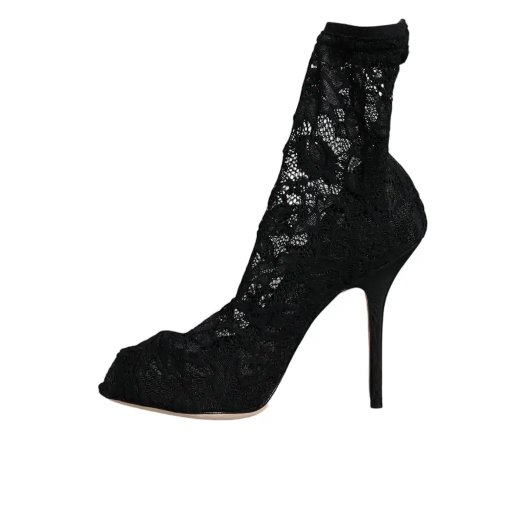 Dolce & Gabbana Schwarze Spitze Stretch Heels Mid Calf Stiefel Schuhe - EU36/US6