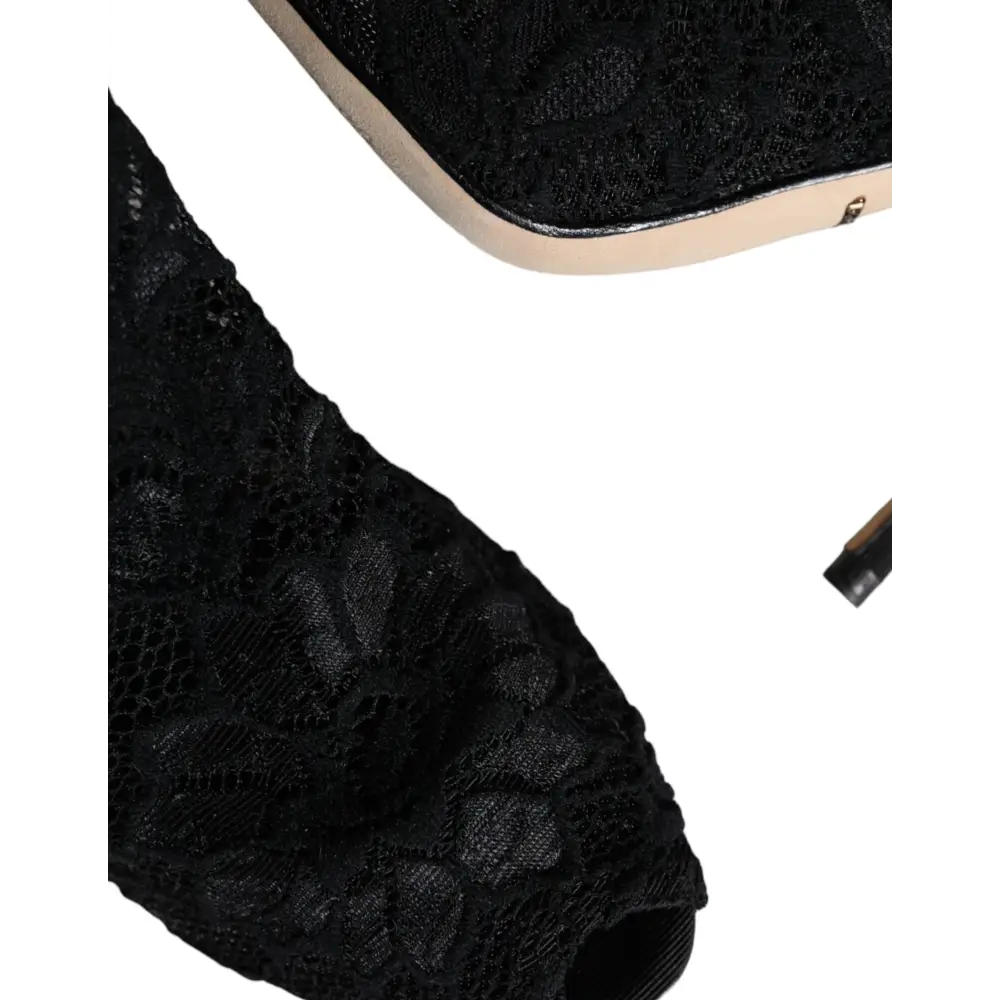 Dolce & Gabbana Schwarze Spitze Stretch Heels Mid Calf Stiefel Schuhe - EU36/US6