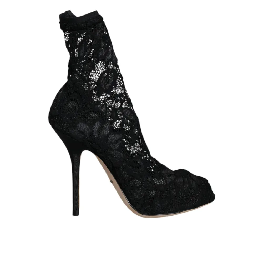 Dolce & Gabbana Schwarze Spitze Stretch Heels Mid Calf Stiefel Schuhe - EU36/US6