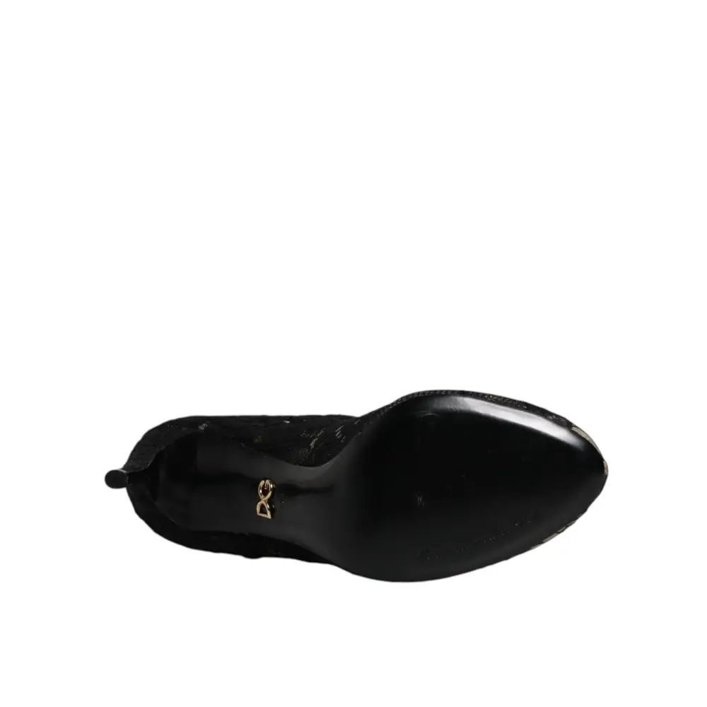 Dolce & Gabbana Schwarze Spitze Stretch Heels Mittlere Wadenstiefel Schuhe - EU37.5/US7