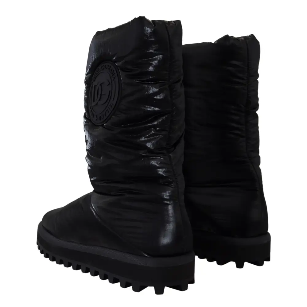 Dolce & Gabbana Schwarze Stiefel Gepolsterte Mittlere Wade Winterschuhe - EU44/US11