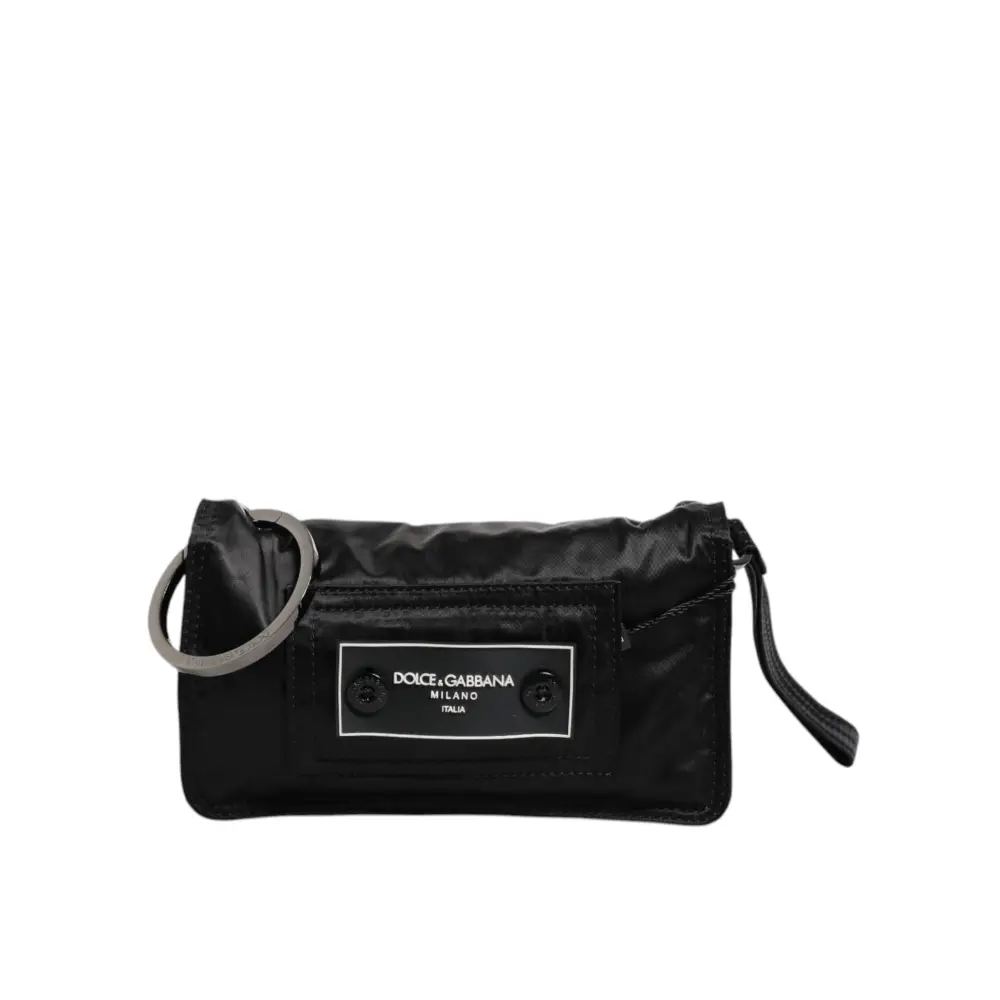Dolce & Gabbana Schwarze Stoff Logo Two Way Clutch Crossbody Tasche