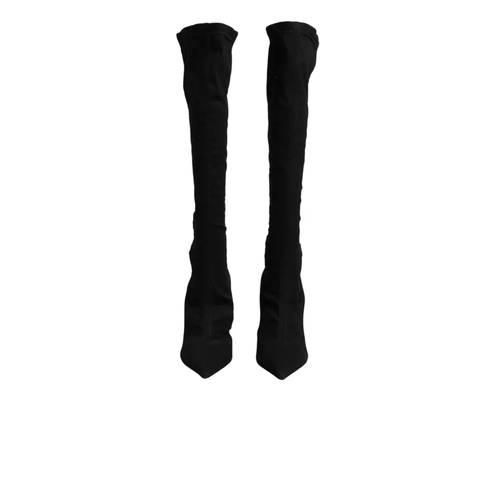 Dolce & Gabbana Schwarze Stretch-Stiefel aus Baumwolle mit hohem Absatz - EU39/US8.5