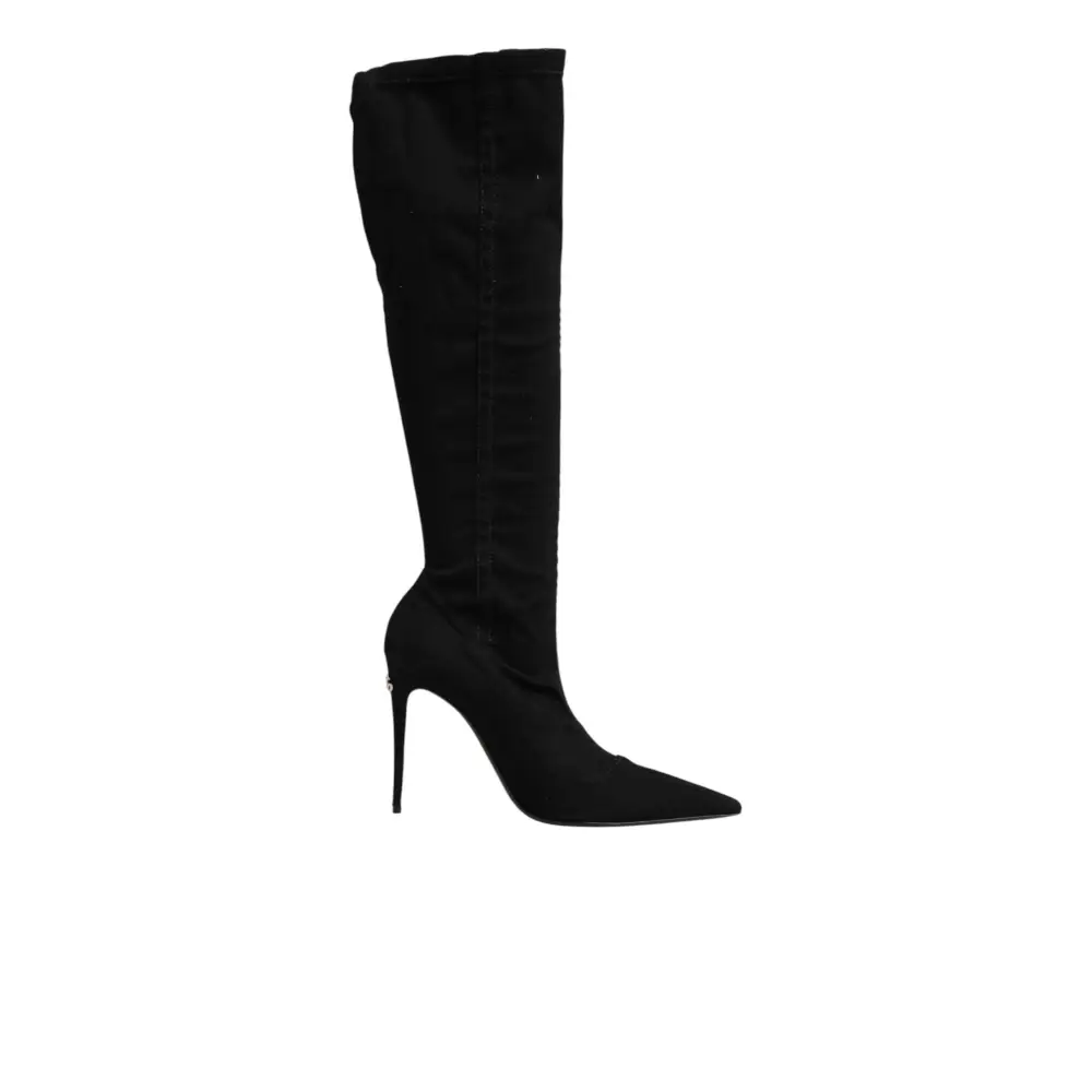 Dolce & Gabbana Schwarze Stretch-Stiefel aus Baumwolle mit hohem Absatz - EU39/US8.5