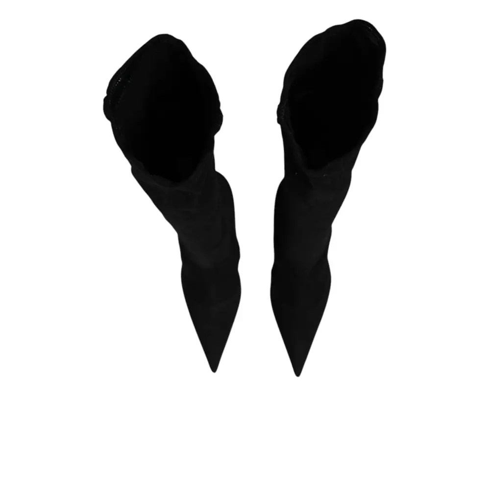 Dolce & Gabbana Schwarze Stretch-Stiefel aus Baumwolle mit hohem Absatz - EU39/US8.5