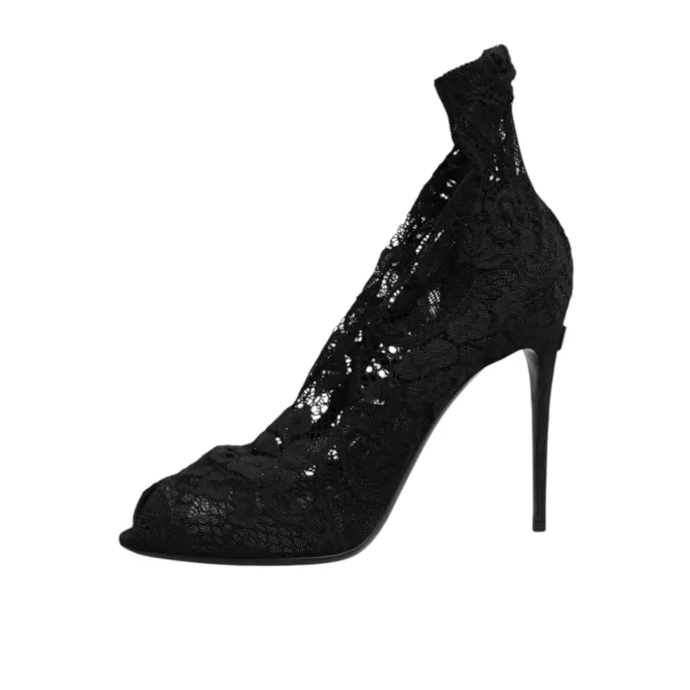 Dolce & Gabbana Schwarze Stretch-Taormina-Spitzenstiefel - EU39/US8.5