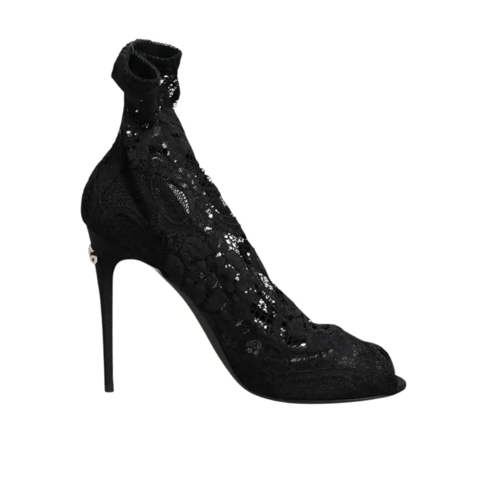 Dolce & Gabbana Schwarze Stretch-Taormina-Spitzenstiefel - EU39/US8.5