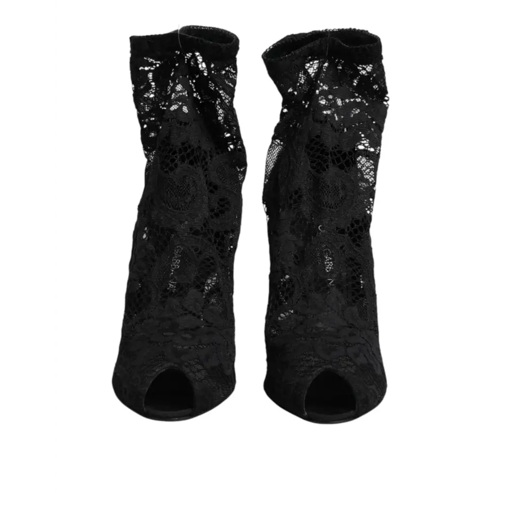 Dolce & Gabbana Schwarze Stretch-Taormina-Spitzenstiefel - EU39/US8.5