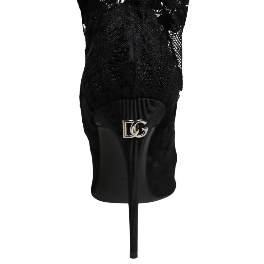 Dolce & Gabbana Schwarze Stretch-Taormina-Spitzenstiefel - EU39/US8.5