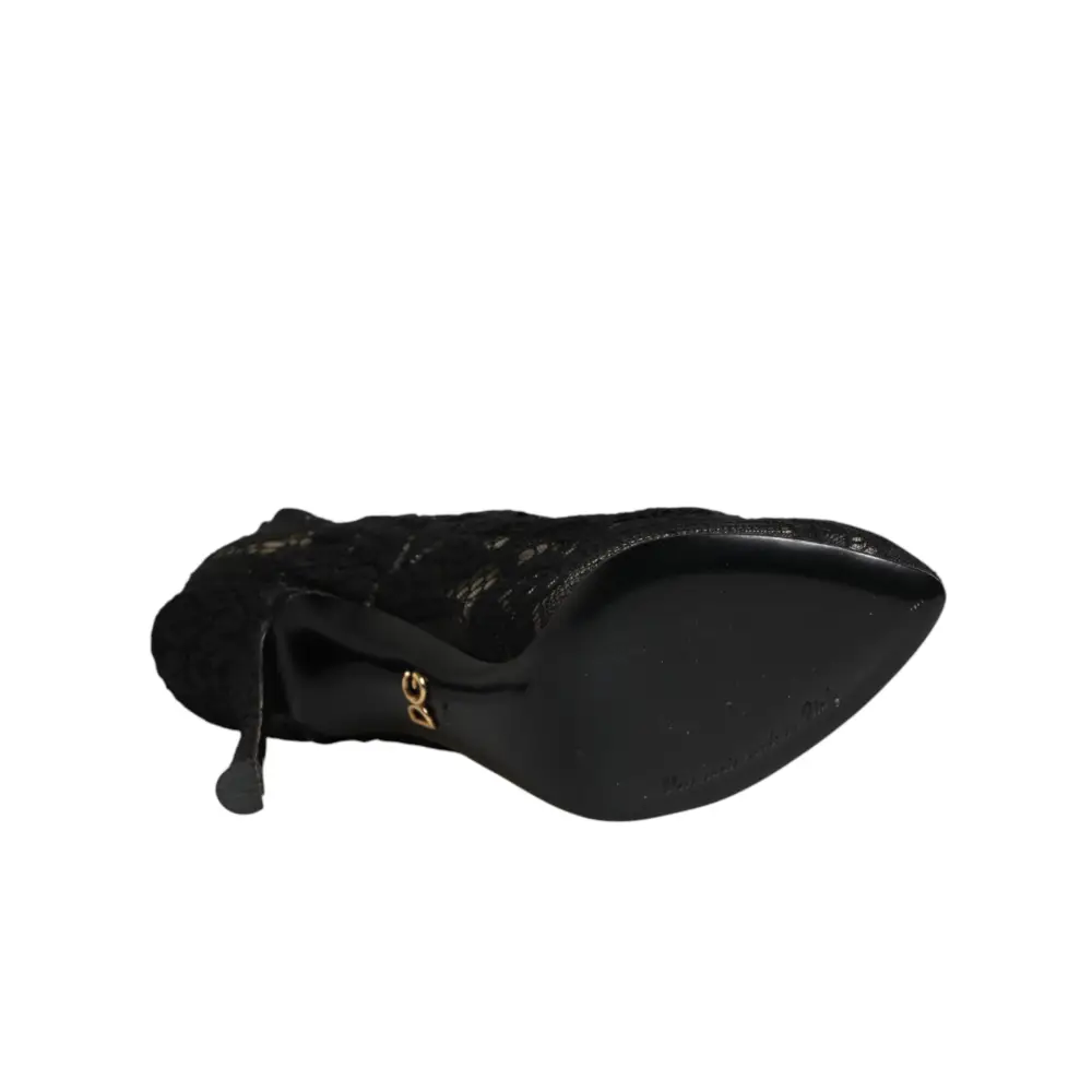 Dolce & Gabbana Schwarze Taormina-Spitzenstiefel mit Sockenoptik - EU37.5/US7