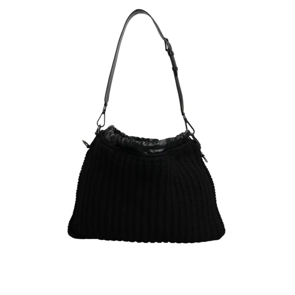 Dolce & Gabbana Schwarze Umhängetasche aus Leder mit Kaschmirstrick