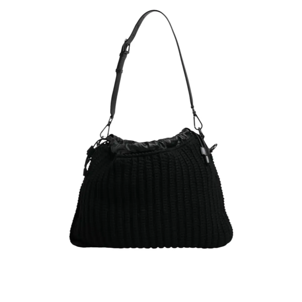 Dolce & Gabbana Schwarze Umhängetasche aus Leder mit Kaschmirstrick